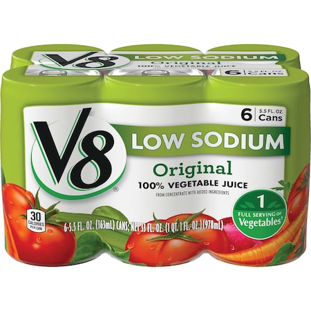 V8 Original Low Sodium 100% Vegetable Juice 5.5 Oz. Can, PK48